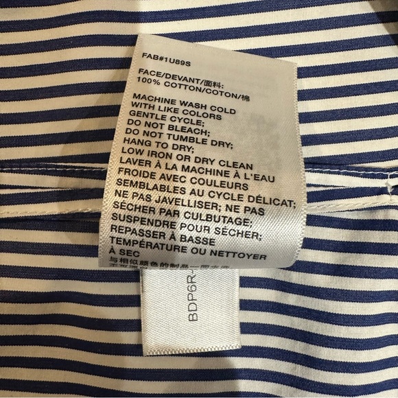 Lafayette 148 - Striped Button Down Long Sleeve Shirt - Blue White - Size M - Picture 10 of 12